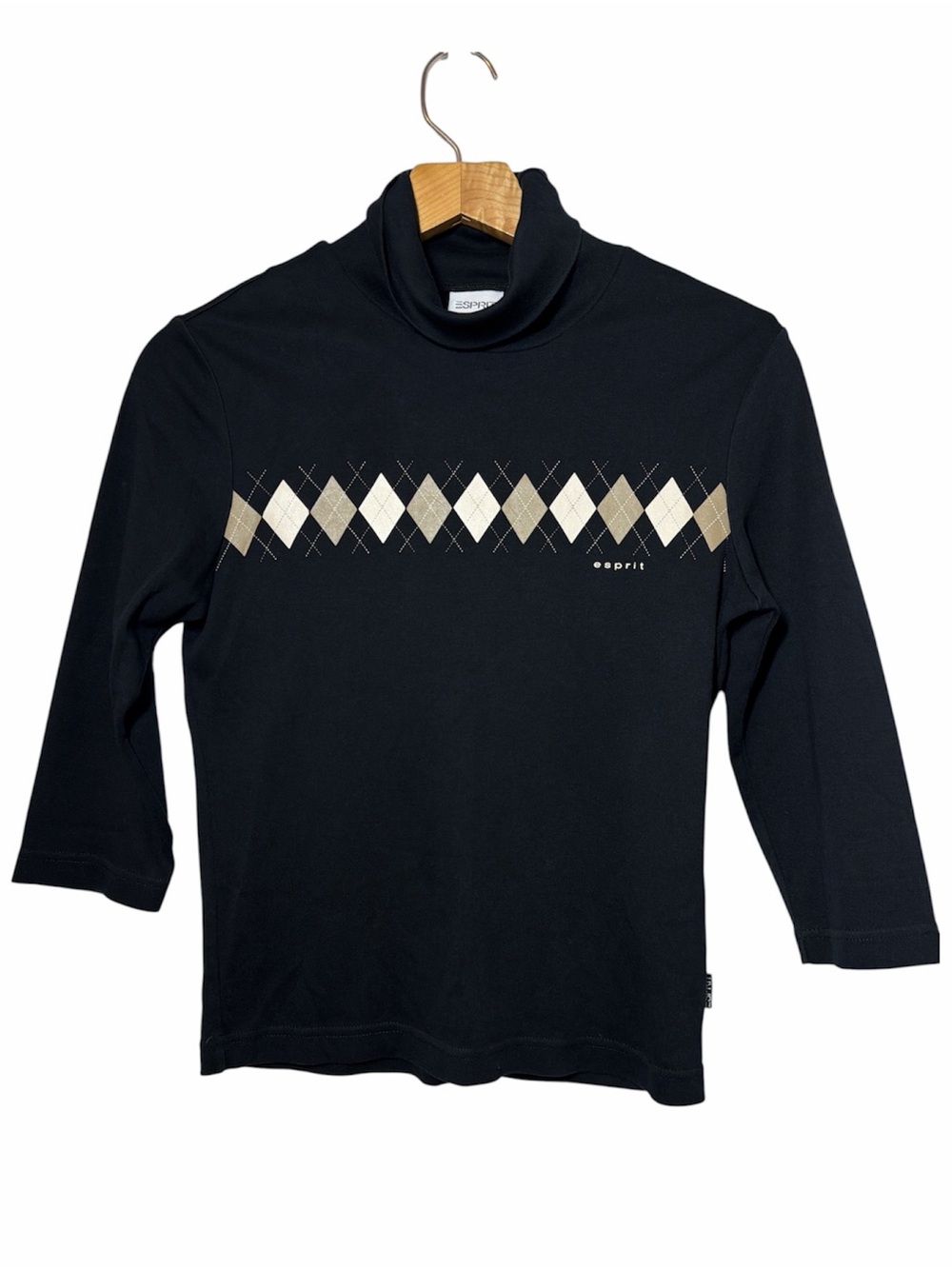 Esprit Black Turtleneck Top with Argyle Detail